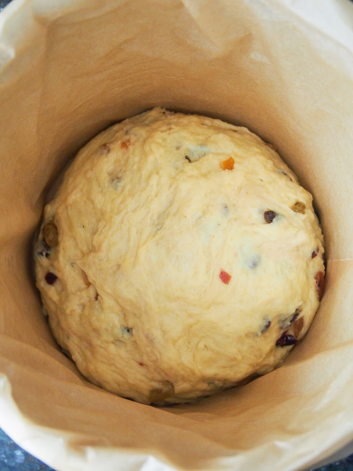 dough in bottom of pan before second rise