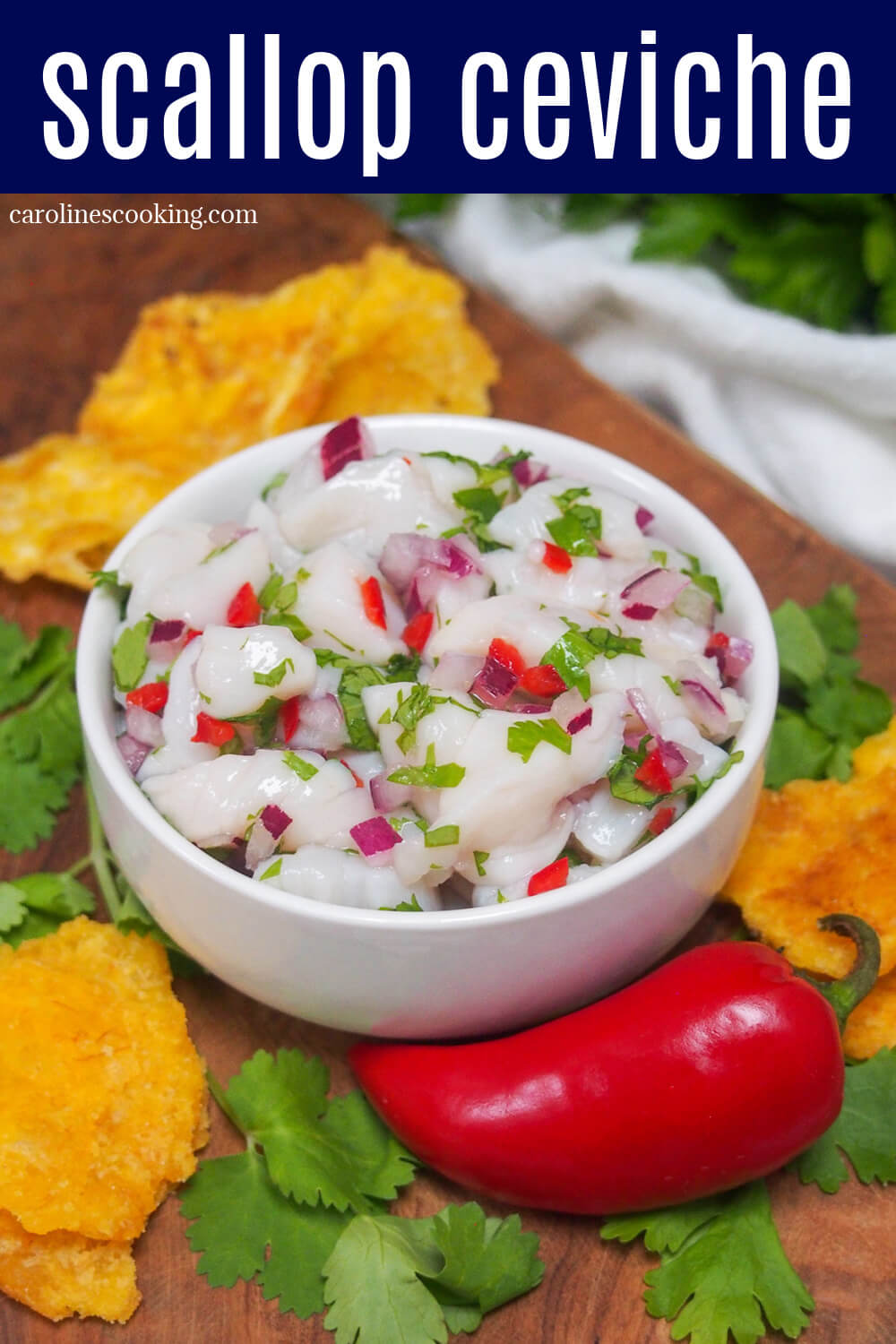 Scallop ceviche is really easy to make but feels like an indulgent restaurant-style appetizer. Citrusy and with a hint of heat, it's light & delicious.