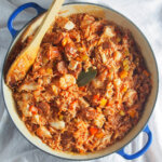 pot of Creole jambalaya from overhead
