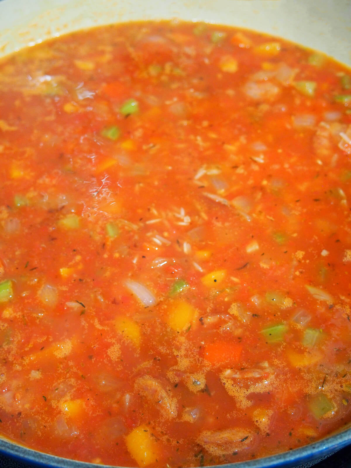 tomato and vegetable base with rice just added