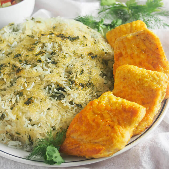 Persian herb rice with fish, sabzi polo ba mahi