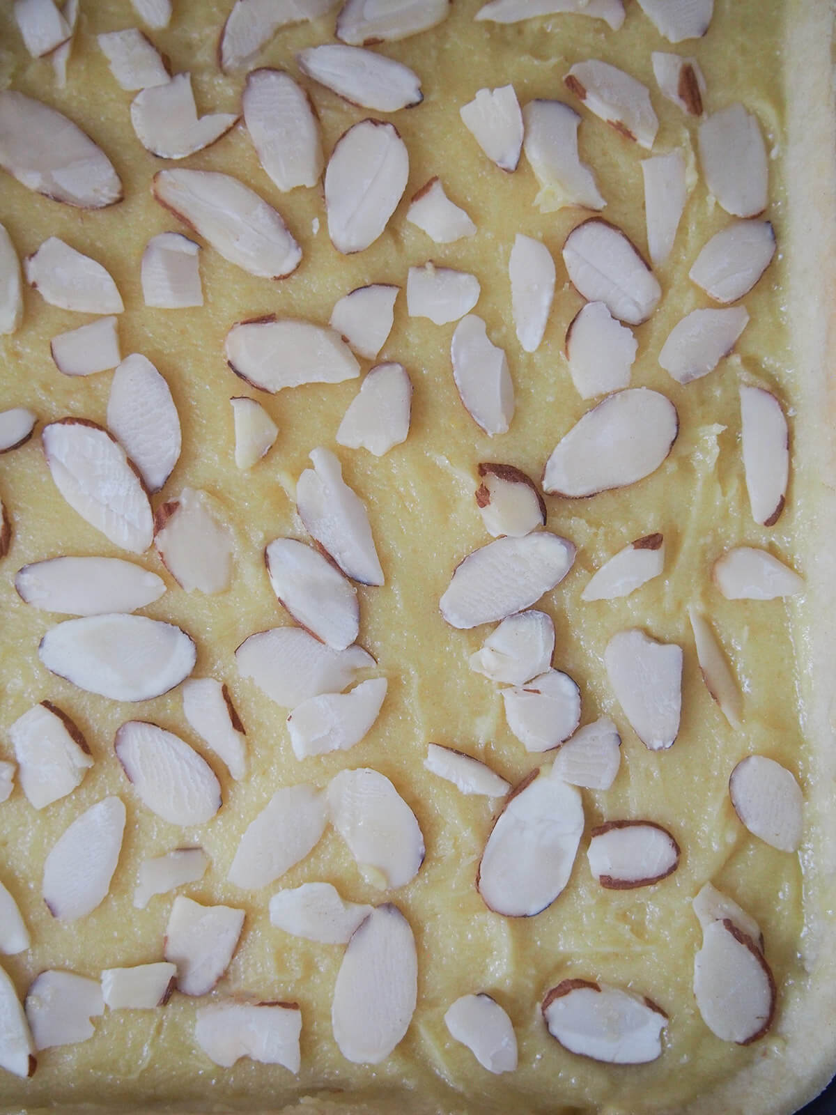 close view of top of Bakewell slice before baking