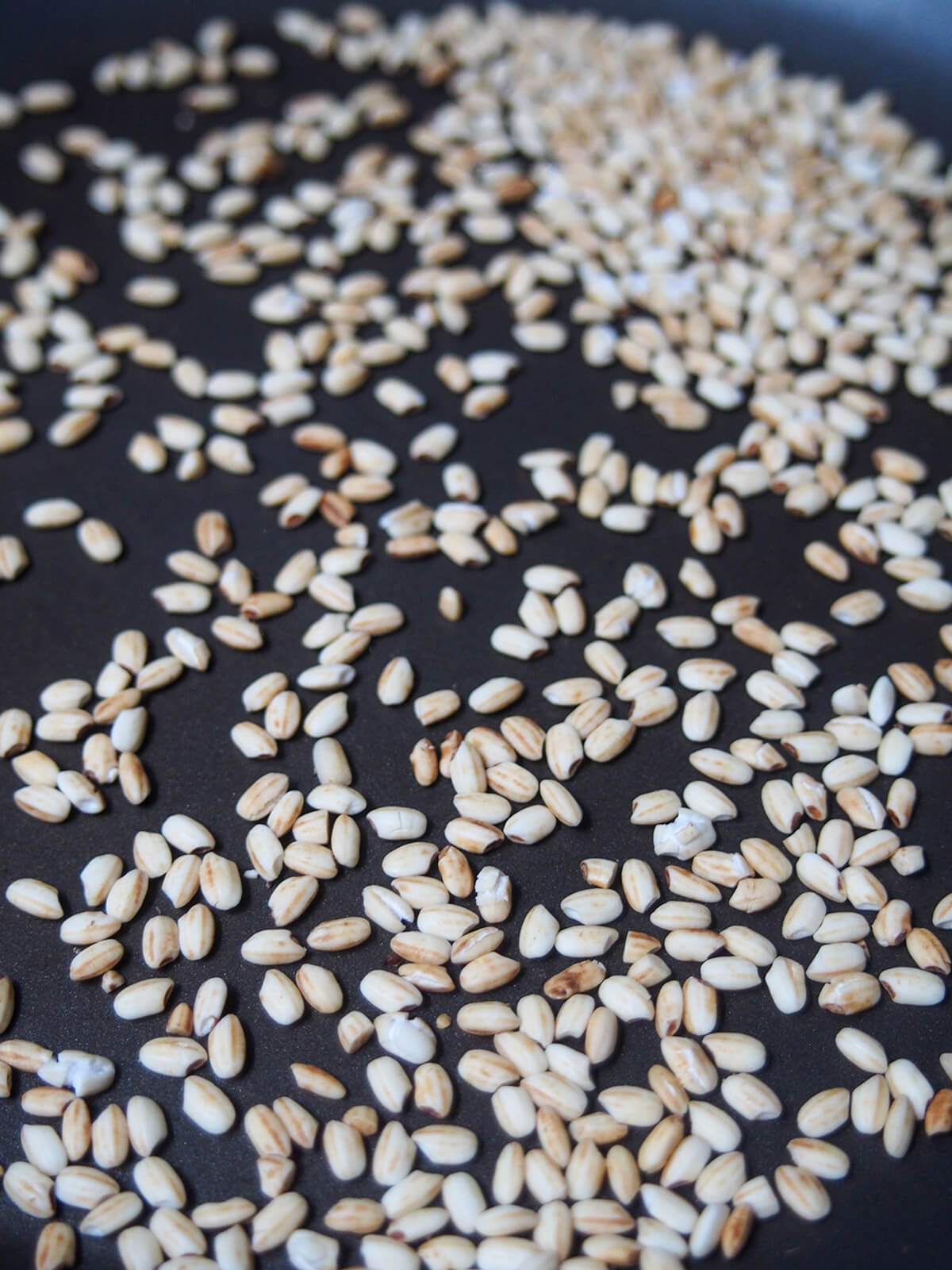 dry toasting glutinous rice in a skillet