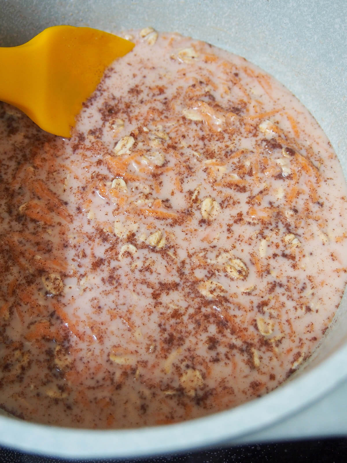 start of cooking carrot cake oatmeal