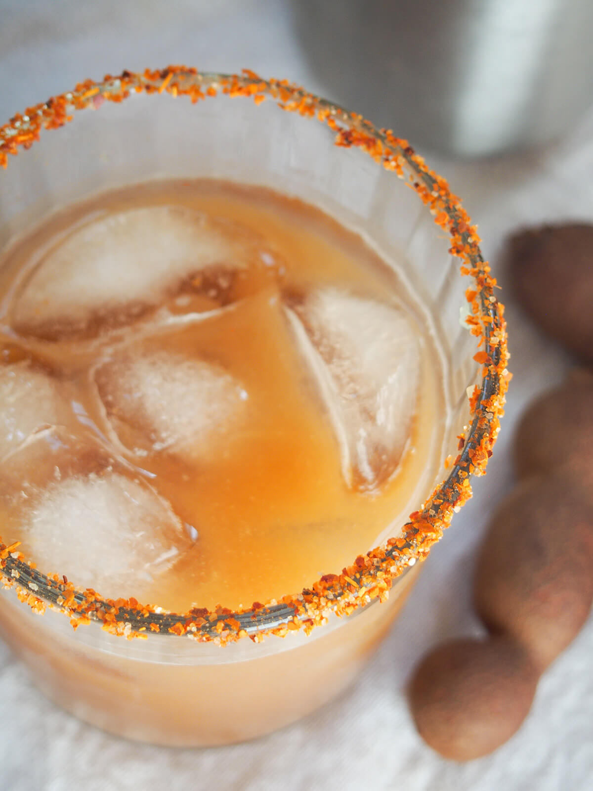 close side view of glass of tamarind margarita