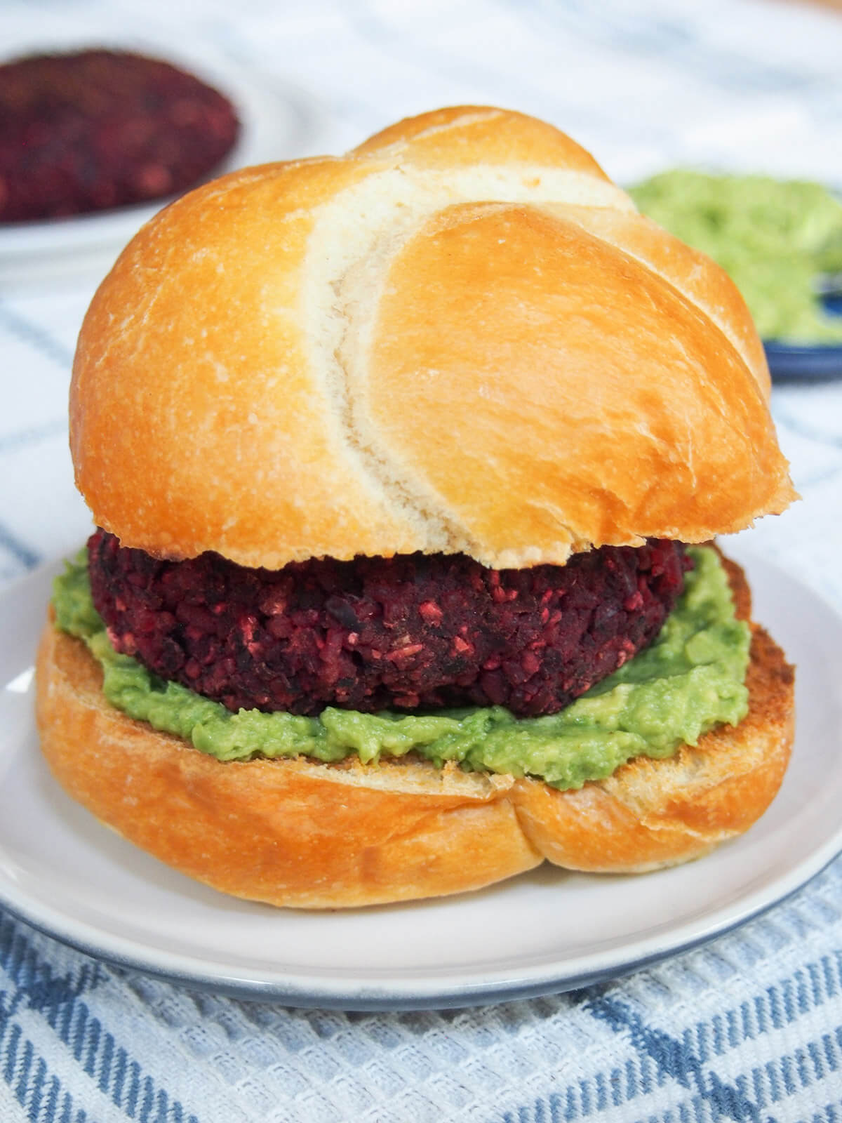 black bean beet burger on plate