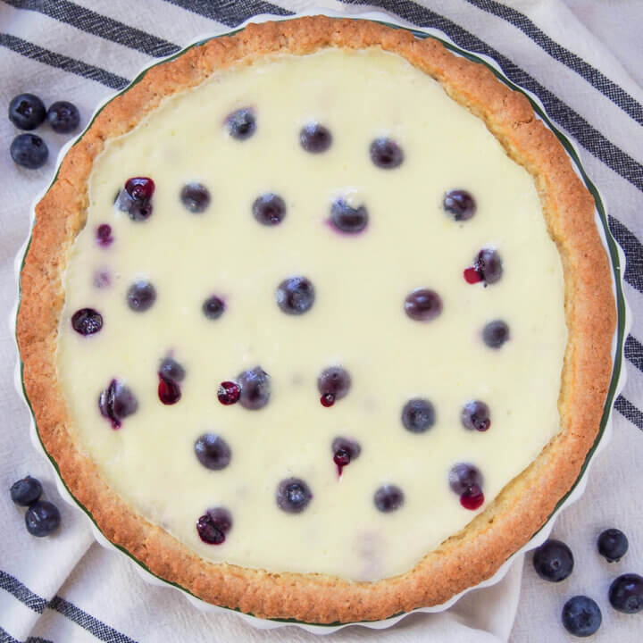 Finnish blueberry pie Mustikkapiirakka from overhead