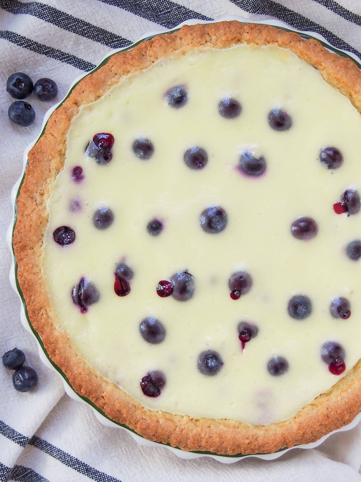 overhead part view Finnish blueberry pie Mustikkapiirakka