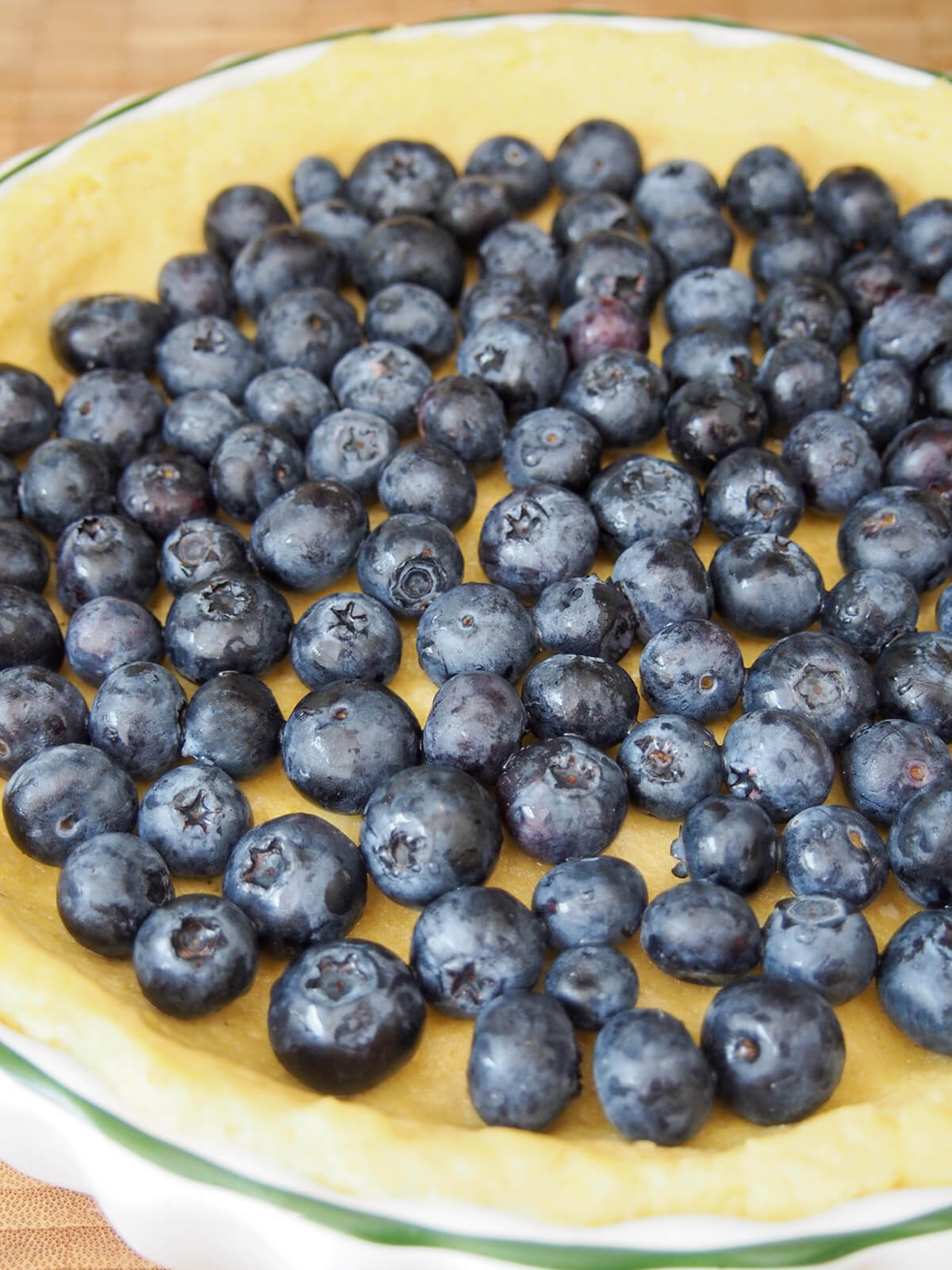 blueberries on top of base in dish