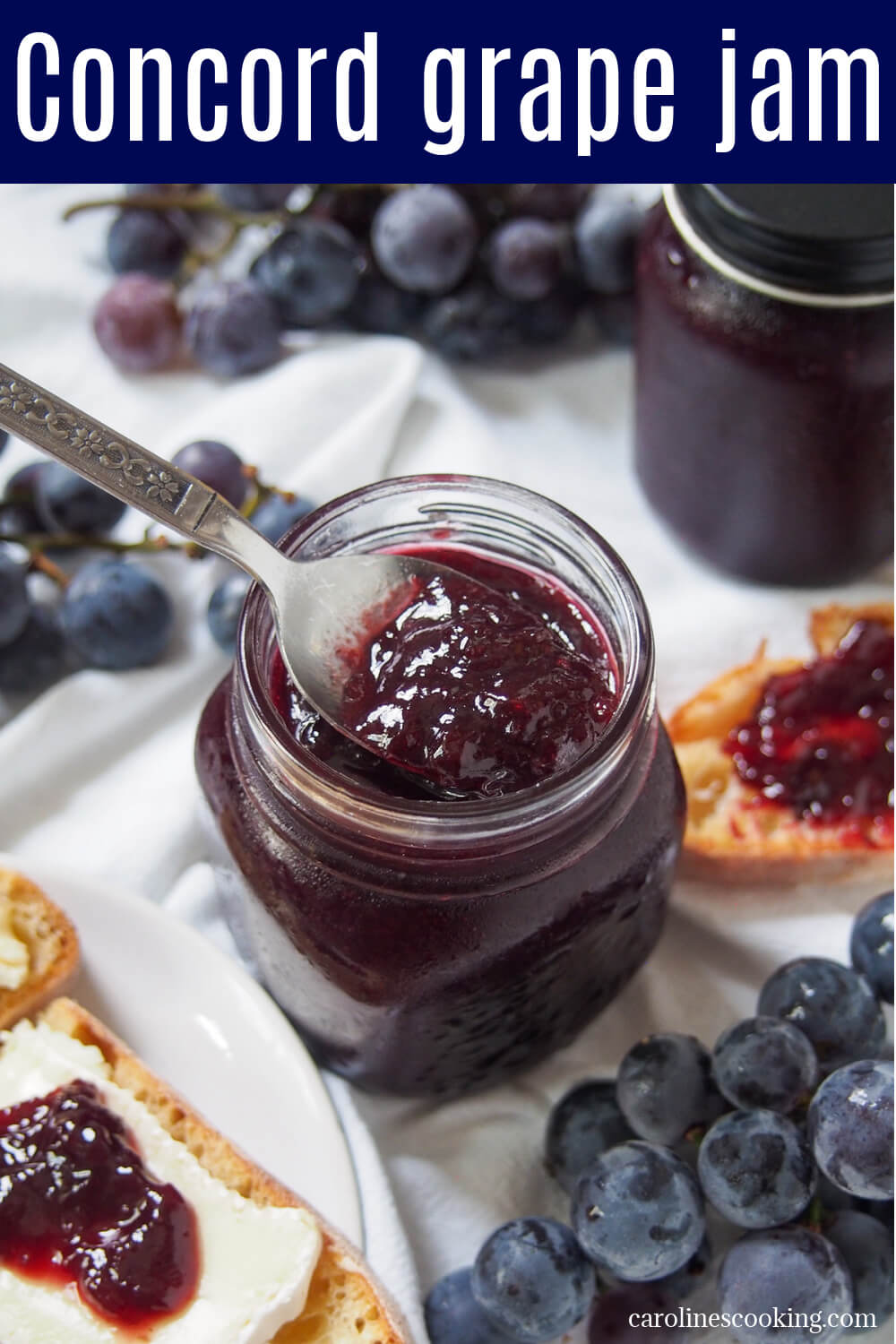 This Concord grape jam is easy to make, with no pectin, and has a wonderfully vibrant flavor and color and luscious texture. Perfect for toast, with cheese and to bake with. This Concord grape jam is easy to make, with no pectin, and has a wonderfully vibrant flavor and color and luscious texture. Perfect for toast, with cheese and to bake with.