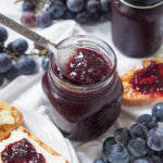 jar of Concord grape jam close up