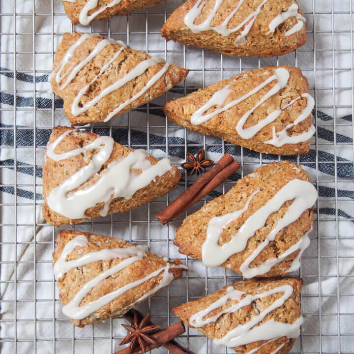 gingerbread scones on rack with spices between scones.