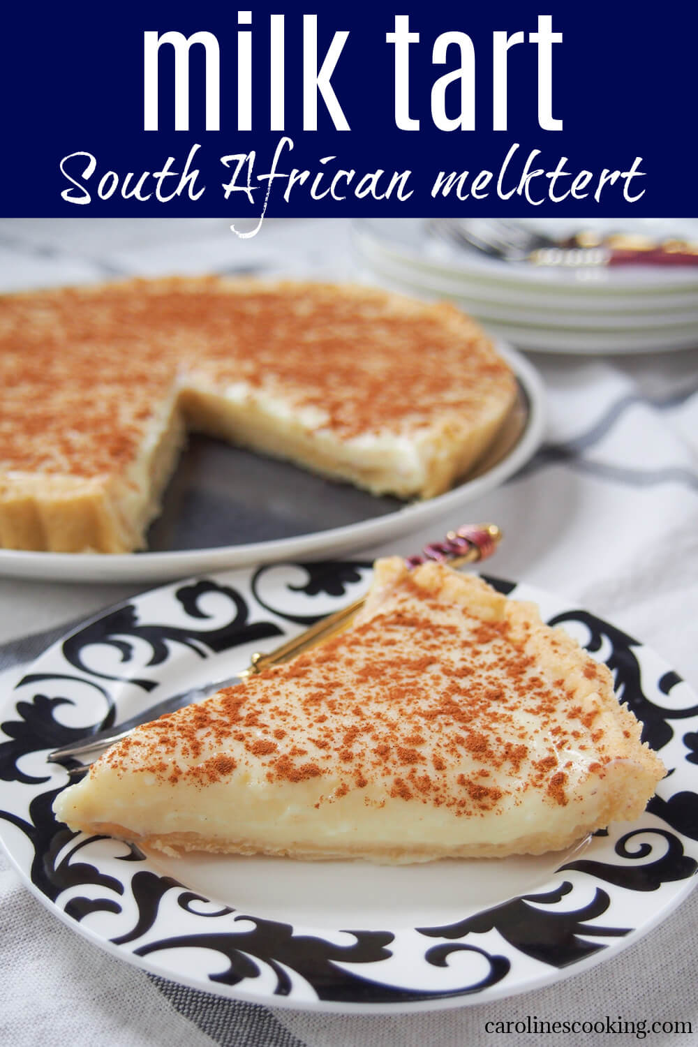 Traditional South African milk tart (melktert) combines a sweet pastry crust with a creamy filling, dusted with cinnamon. It's a bit like a custard tart but lighter. Easy to make, comforting and great for entertaining being made ahead.