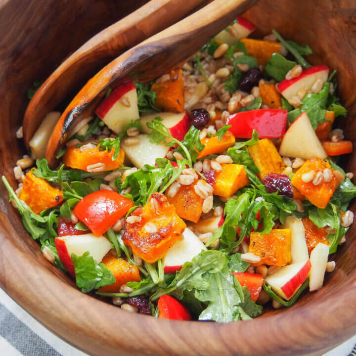 bowl with butternut squash farro salad
