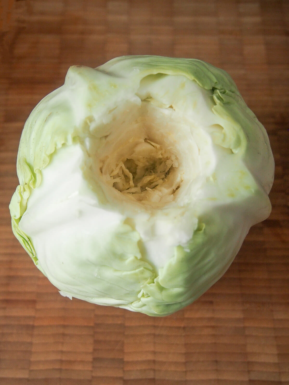 end on view of cabbage with core taken out.