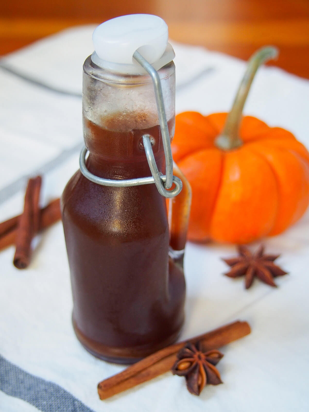 bottle of homemade pumpkin spice syrup
