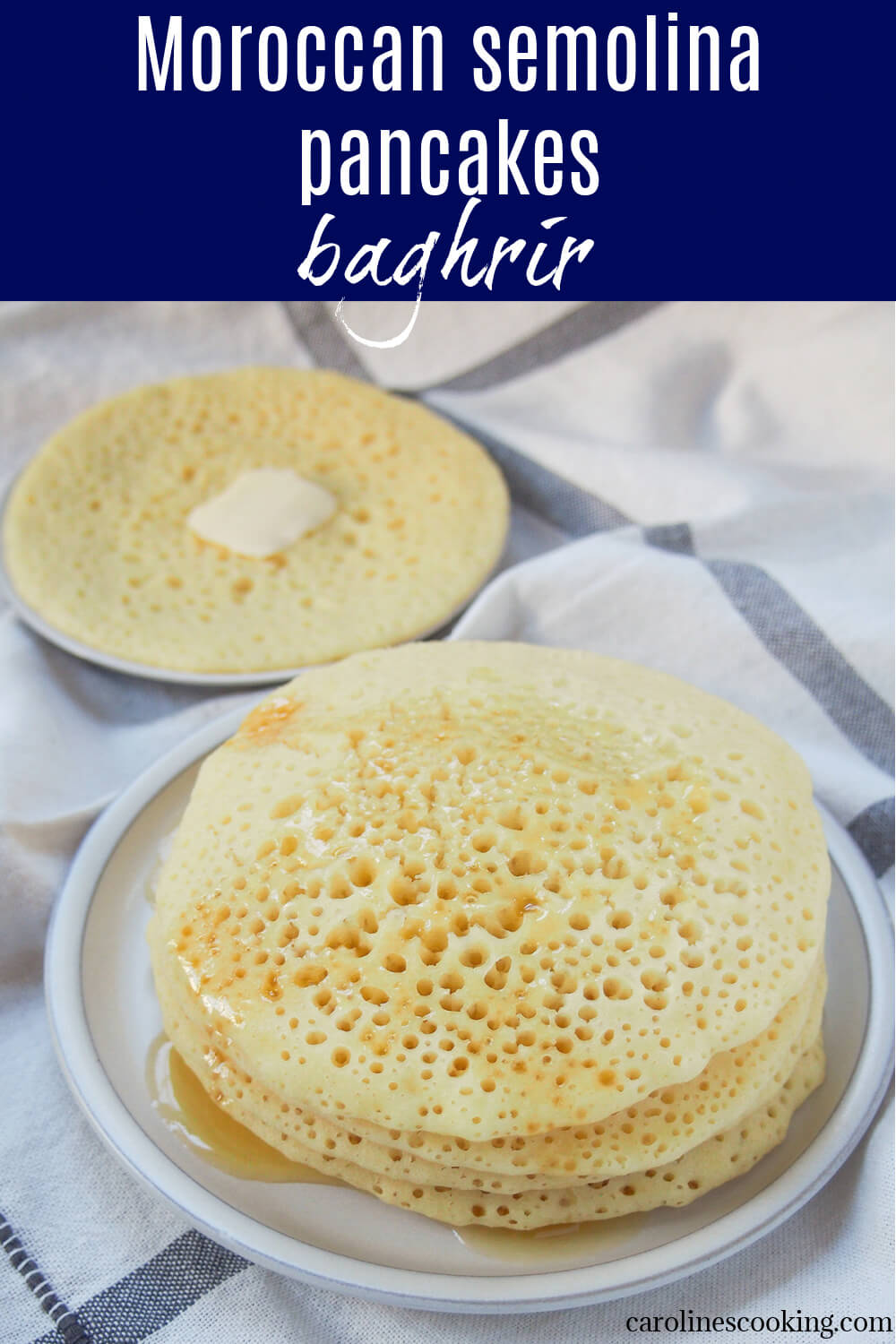 Baghrir are Moroccan semolina pancakes that are wonderfully light and fluffy. The many holes on top are perfect for holding the traditional honey butter topping (or whatever you choose to serve with them). Baghrir are Moroccan semolina pancakes that are wonderfully light and fluffy. The many holes on top are perfect for holding the traditional honey butter topping (or whatever you choose to serve with them).