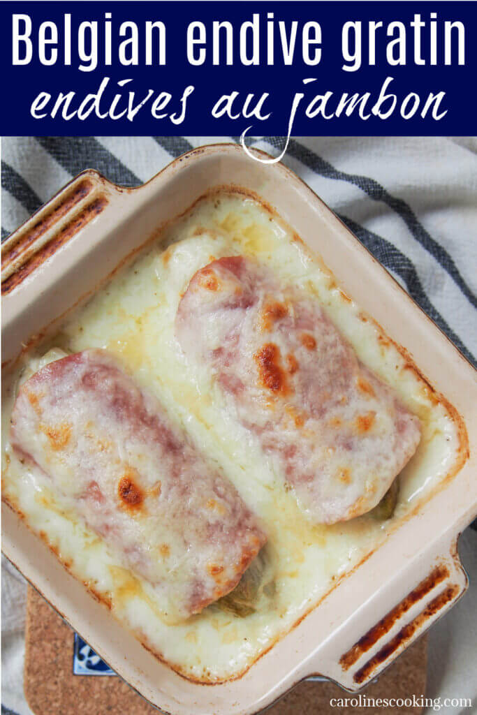 Endives au jambon is a wonderfully simple and comforting dish of Belgian endive wrapped in ham and smothered with a smooth, creamy, cheesy sauce. It's one of those dishes that's so easy to eat, and perfect for a chilly day. 