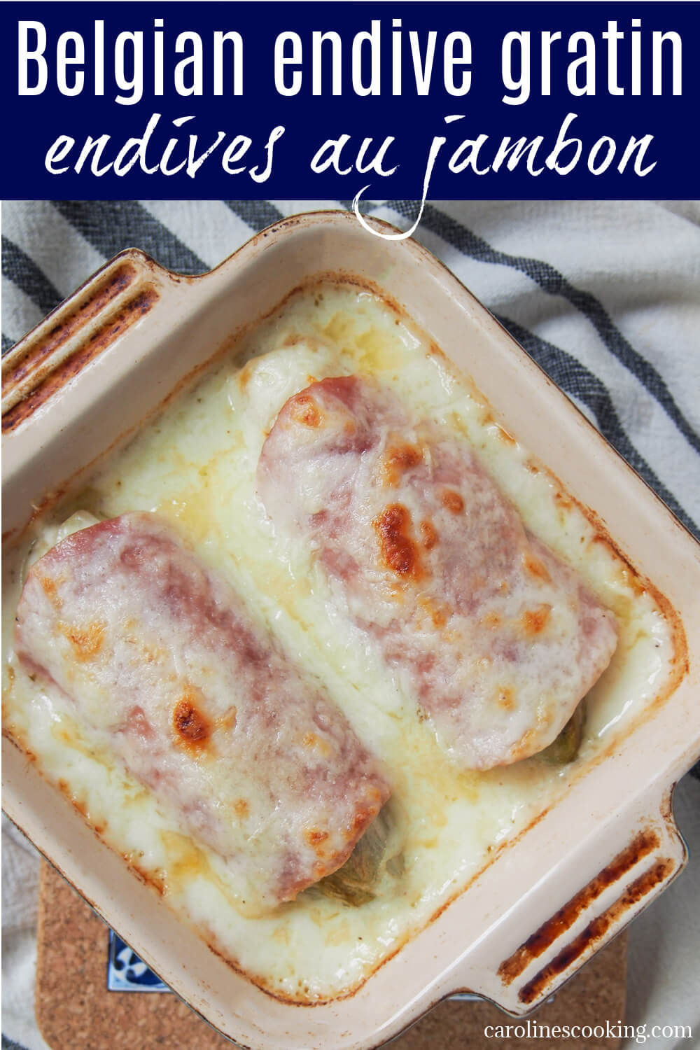 Endives au jambon is a wonderfully simple and comforting dish of Belgian endive wrapped in ham and smothered with a smooth, creamy, cheesy sauce. It's one of those dishes that's so easy to eat, and perfect for a chilly day. 