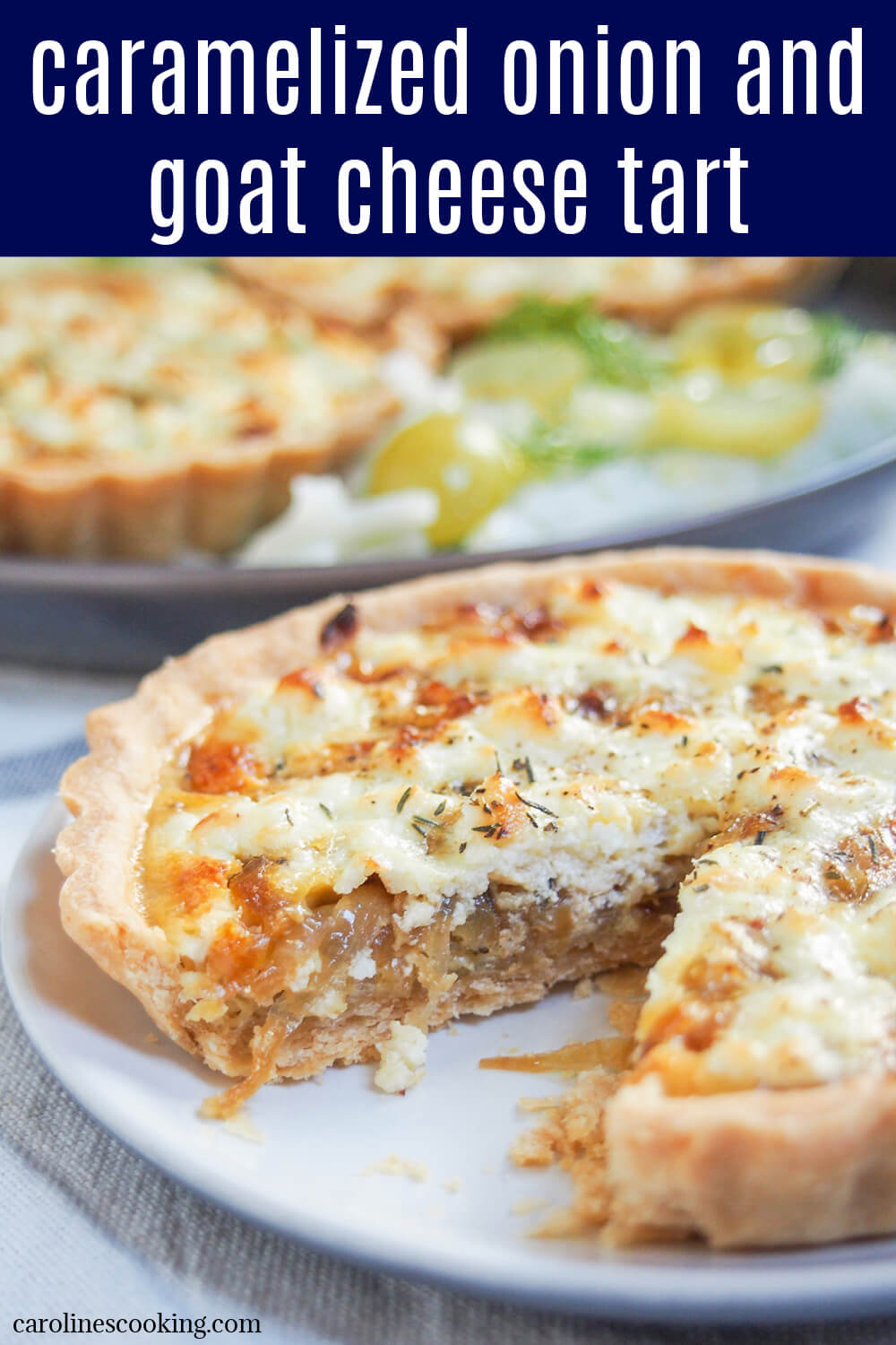 This caramelized onion and goat cheese tart is a delicious combination of simple ingredients. It makes a great lunch, brunch, appetizer or simply a snack and is great to serve guests made in individual sized tartlets.