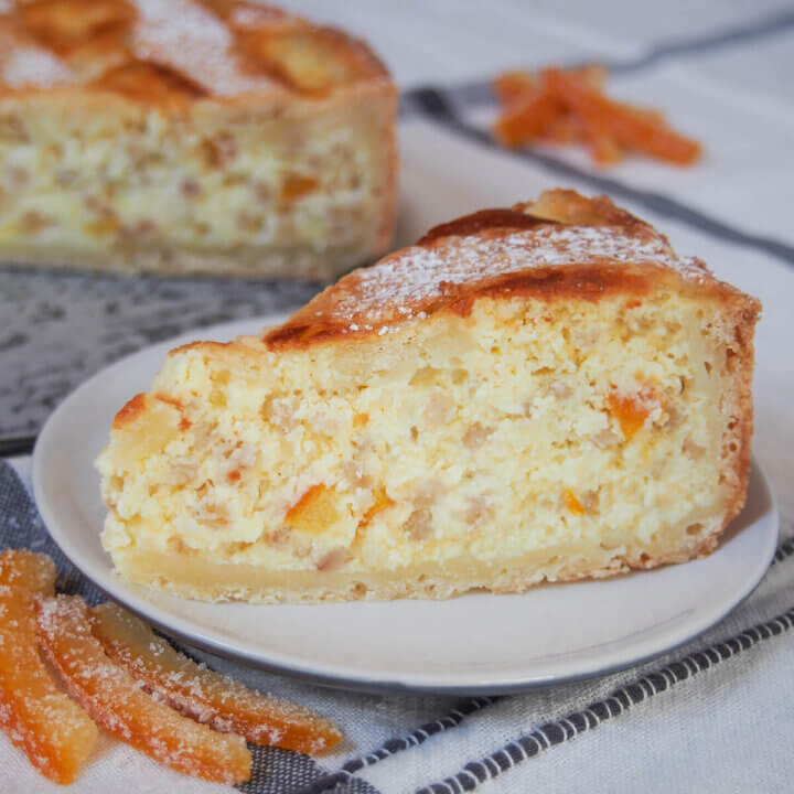 slice of pastiera napoletana on plate.