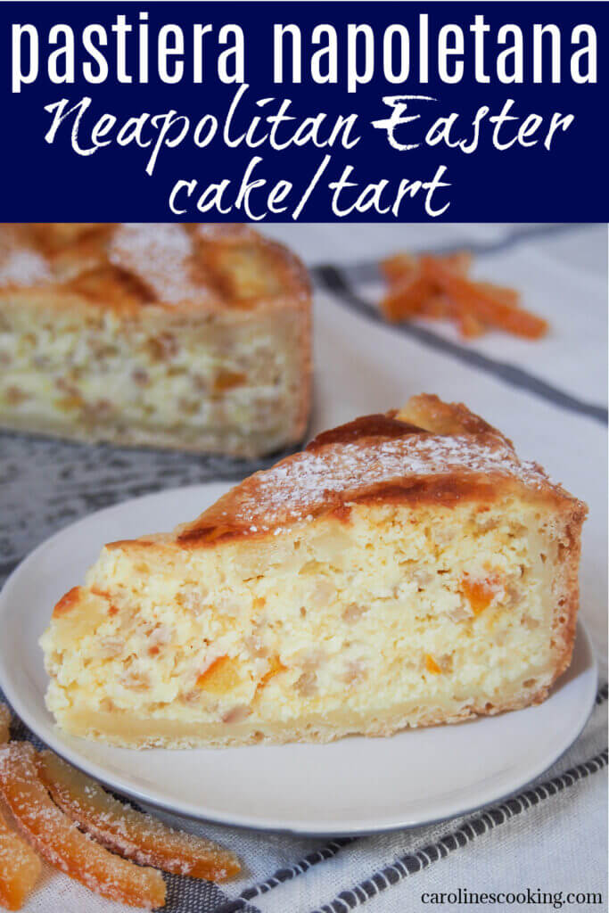 Pastiera napoletana is a lovely Italian tart/cake that's a traditional Easter dessert. It has a wonderfully creamy filling, gently aromatic with orange, and a crisp, buttery crust. A delicious treat whenever you enjoy it.
