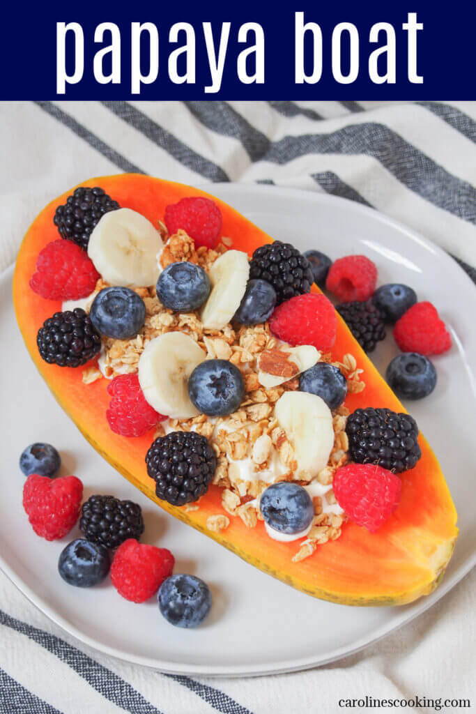 This papaya boat is easy to make, easy to adapt and makes a deliciously refreshing fruity breakfast, packed with tropical flavor!