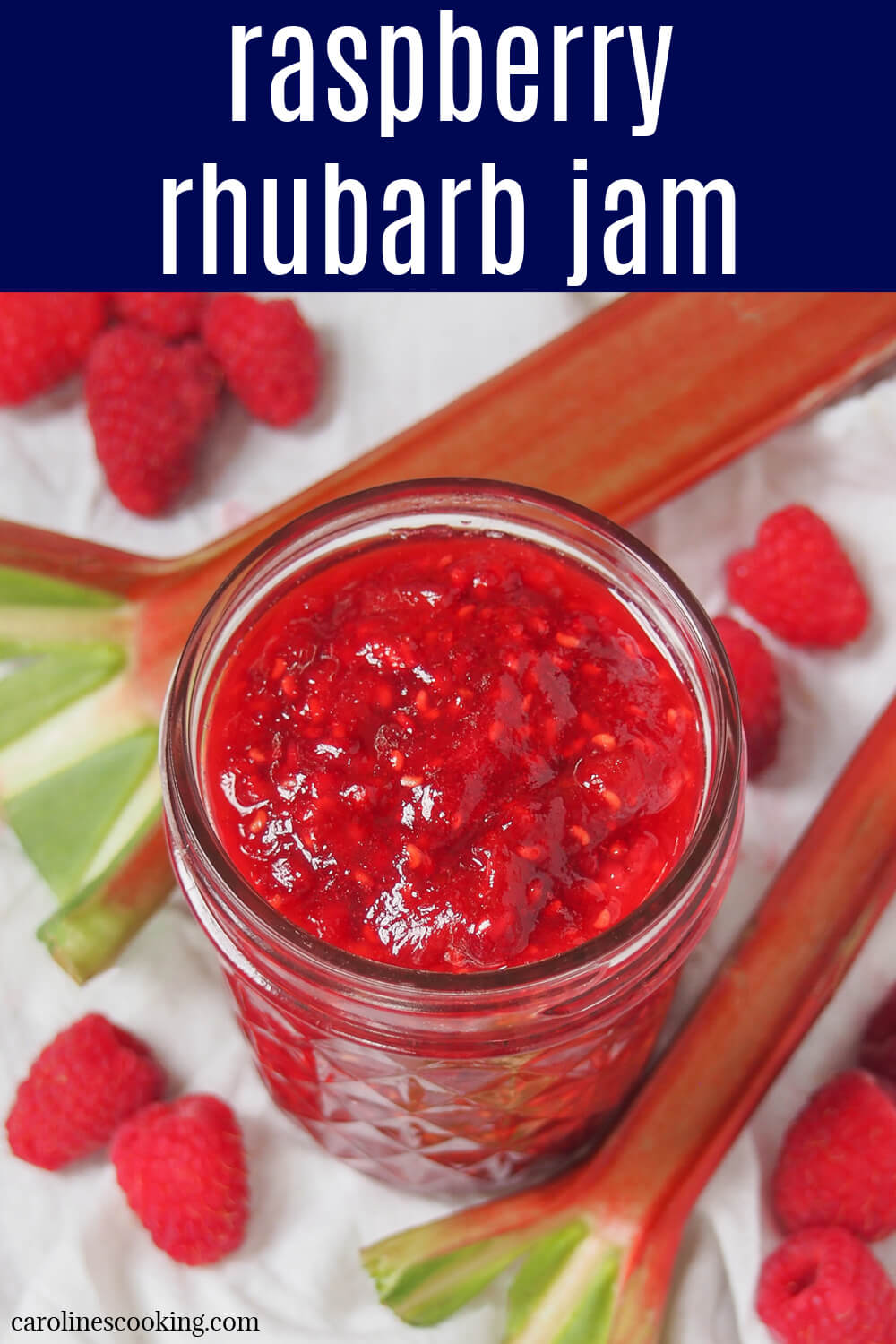 Raspberry rhubarb jam is easy to make with just a few ingredients and has a wonderful texture and sweet-tart flavor. Perfect on toast and more.