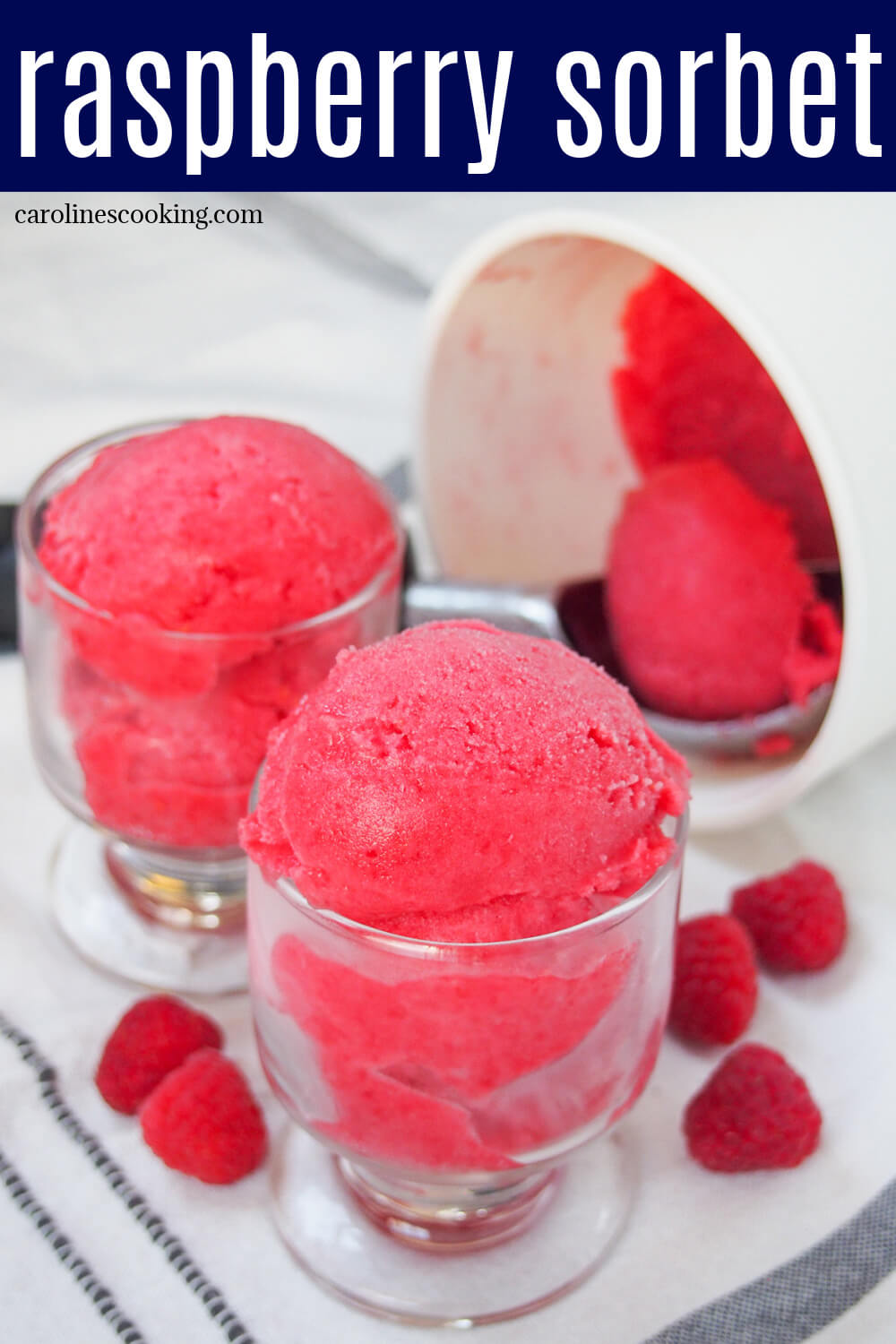 This raspberry sorbet is the perfect level of sweet with a vibrant raspberry flavor. It's easy to make, easy to scoop and so delicious. Yes, it takes a little longer to prepare than some other sorbets since it's best to strain the raspberries, but it's worth it for a super smooth scoop.