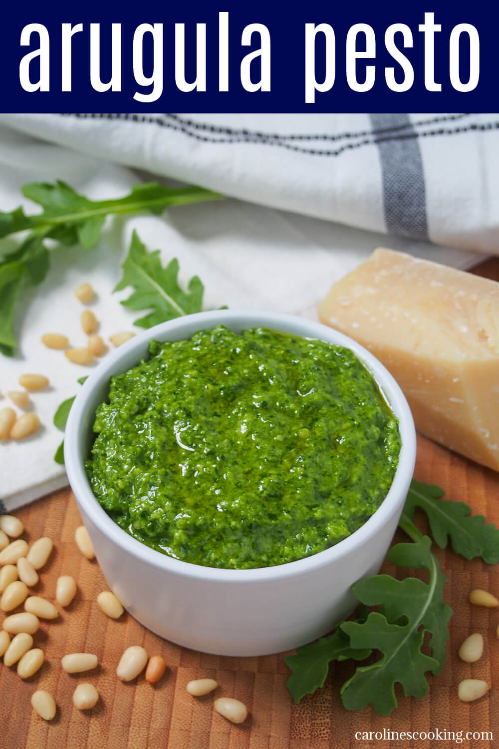 Arugula pesto is easy to make and has a delicious slight peppery taste. Perfect in pasta or spread in sandwiches.