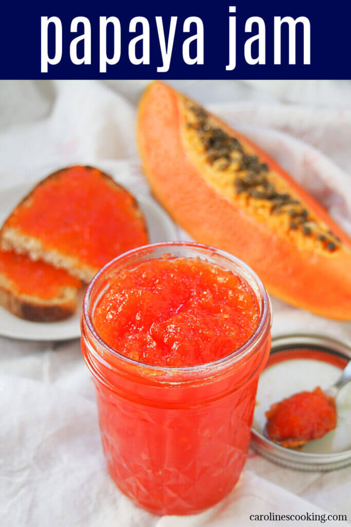 This papaya jam is easy to make, with a lovely tropical fruit flavor. It's gently aromatic and great both as a sweet spread and paired with cheese.