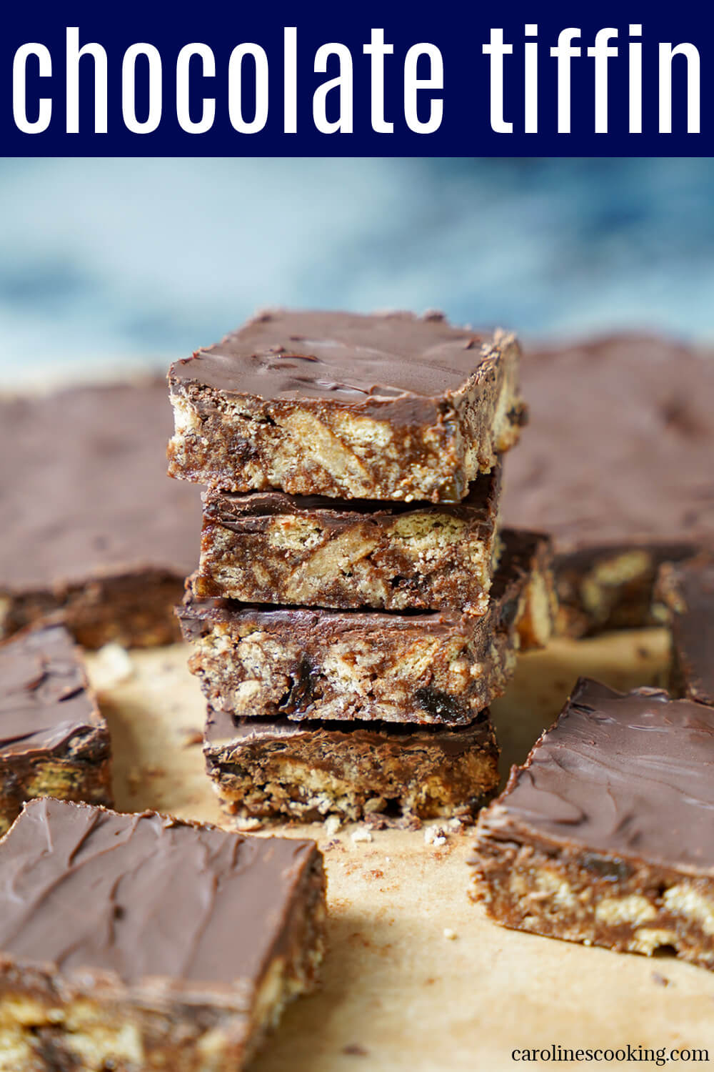 Chocolate tiffin is a classic Scottish no bake treat that comes together easily with just a few ingredients, including crunchy biscuits/cookies, chocolate and juicy raisins. Perfect as a snack, for lunchboxes and bake sales.