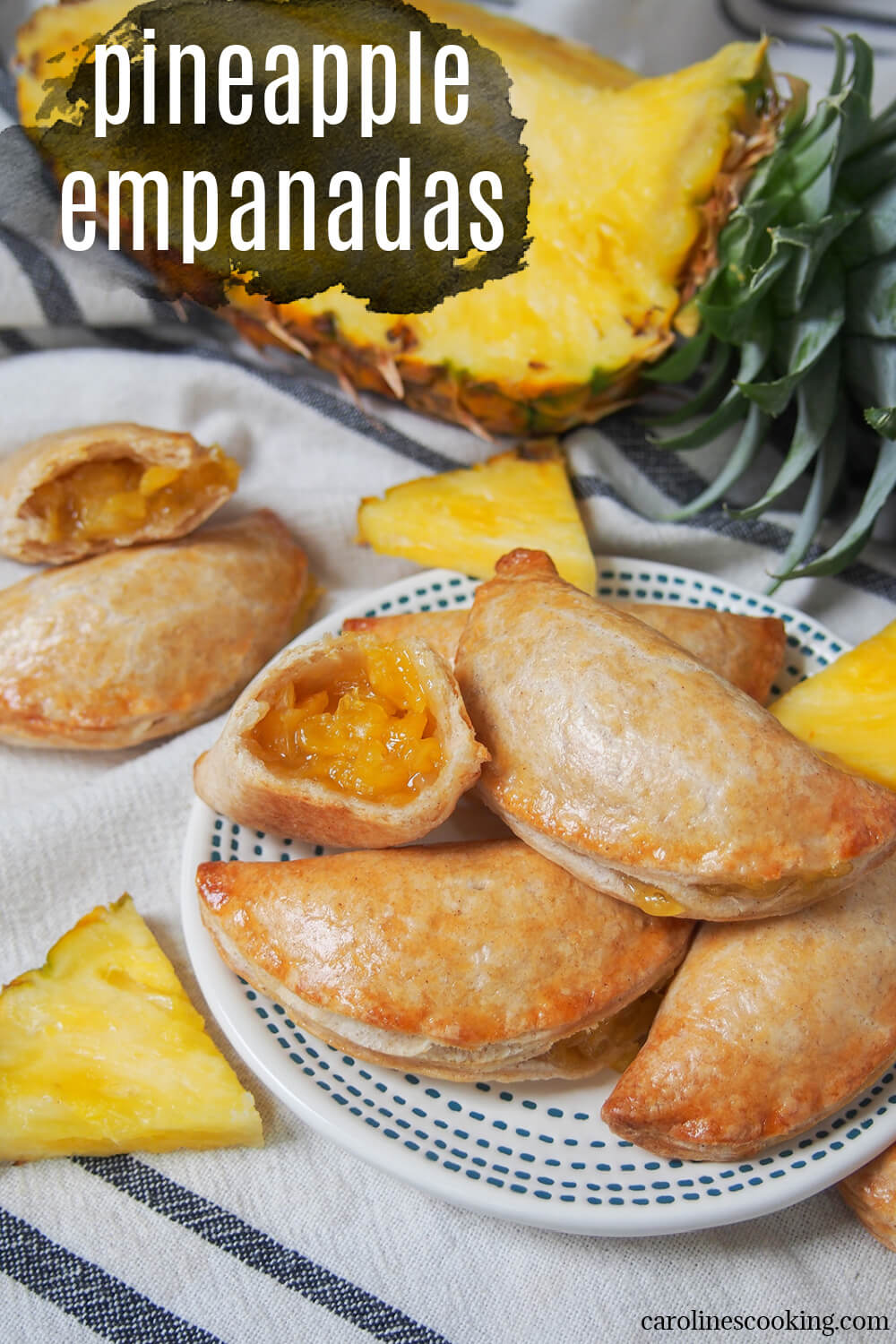 These pineapple empanadas have a delicious sweet-tart fruity filling wrapped in crisp pastry with a hint of cinnamon. They make a great snack or treat, perfect for any excuse.