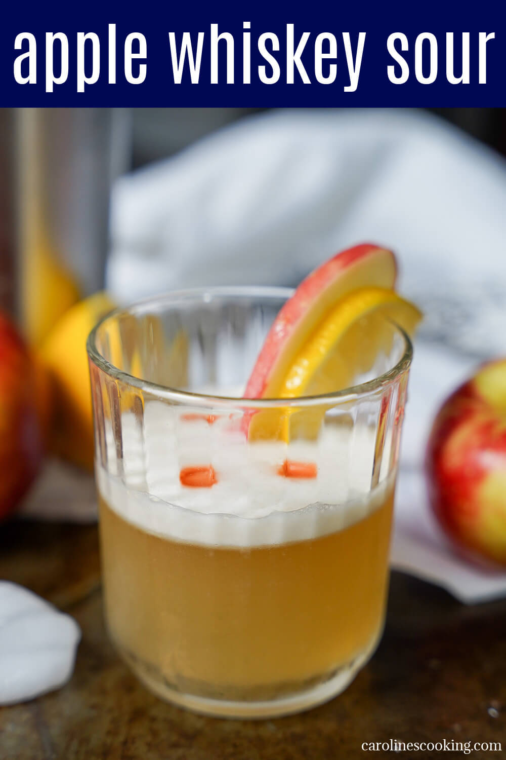 This apple whiskey sour is a tasty autumnal twist on the classic cocktail. It's easy to make, a lovely balance of sweet and tart flavors and perfect to sip on.