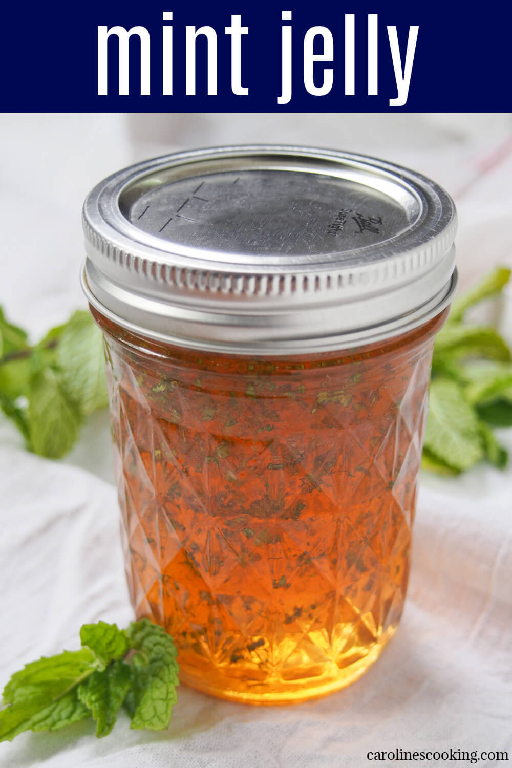 Mint jelly is a brightly flavored spread, traditionally used alongside roast lamb but also delicious in many other ways. Sweet, aromatic and delicious.