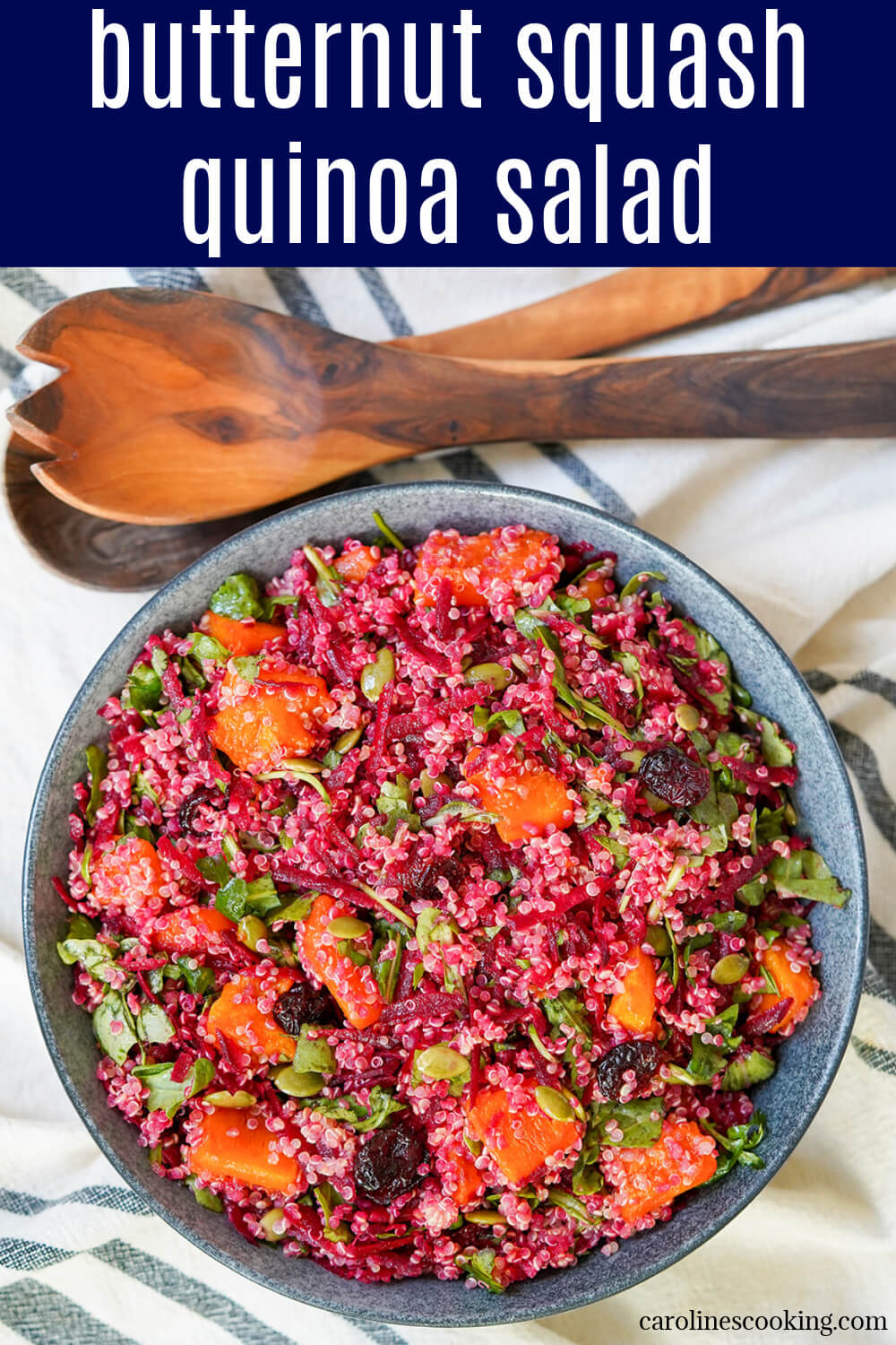 This delicious roasted butternut squash quinoa salad is a beautifully colorful mix of flavors and textures - perfect for lunch, as a side and as part of a festive meal.