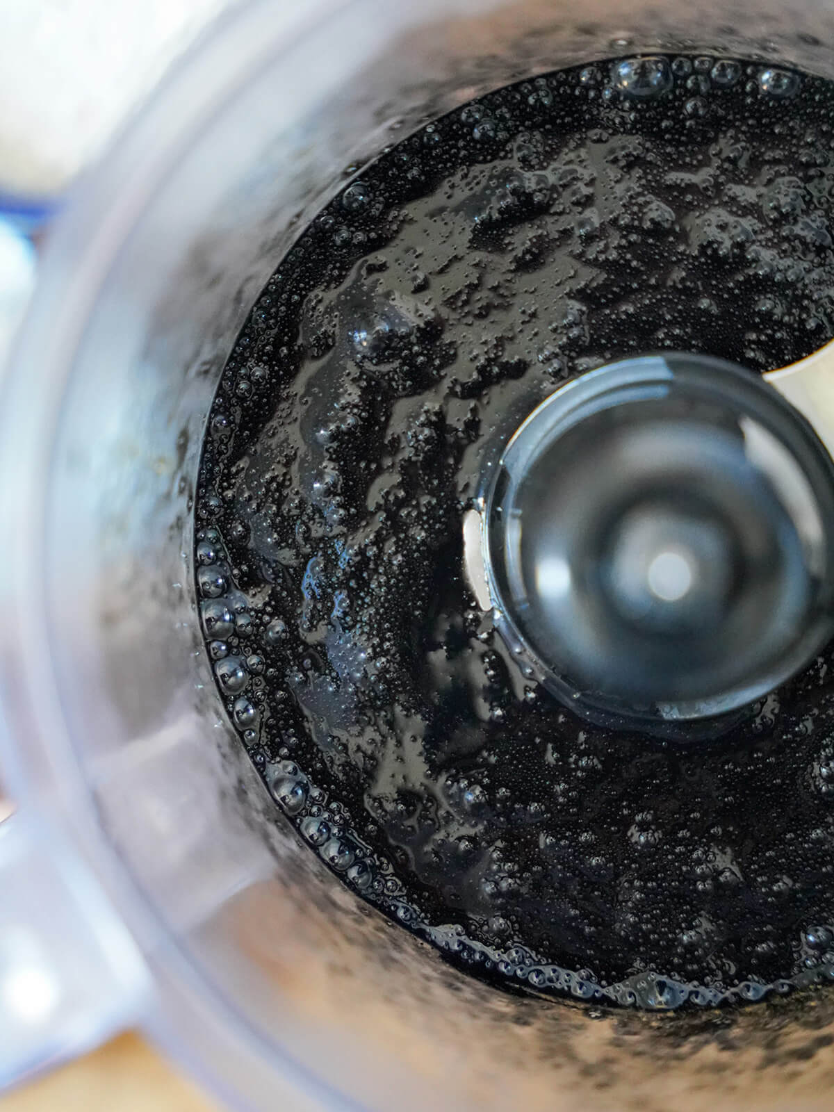 ink and eggs blended together in food processor.