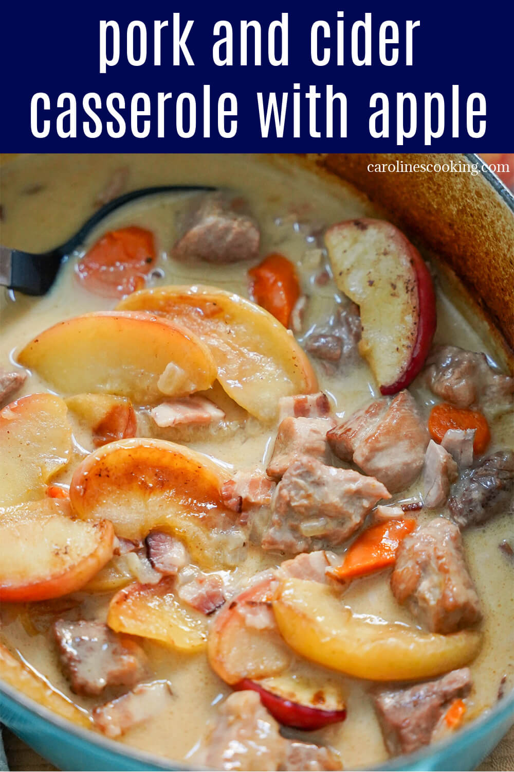 This pork and cider casserole with apple makes an easy, tasty autumnal meal. A lovely mix of flavors, it's a comforting, cozy dinner.