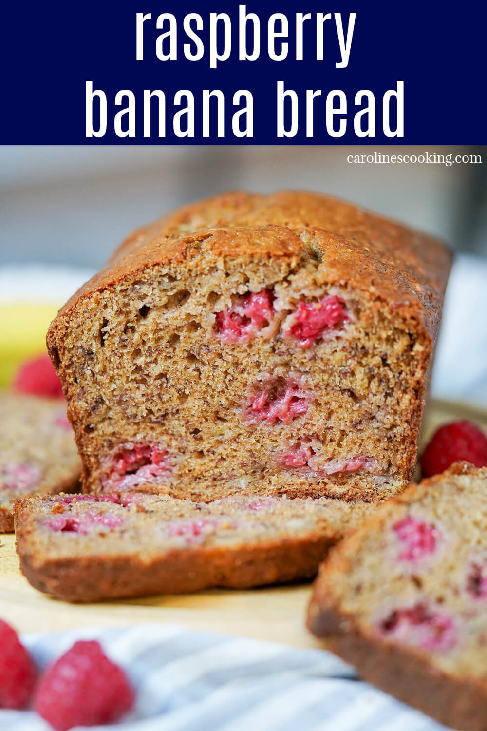 This raspberry banana bread is easy to make, tender and flavorful with a fantastic mix of a classic banana bread with bursts of juicy sweet-tart raspberries. A tasty treat.