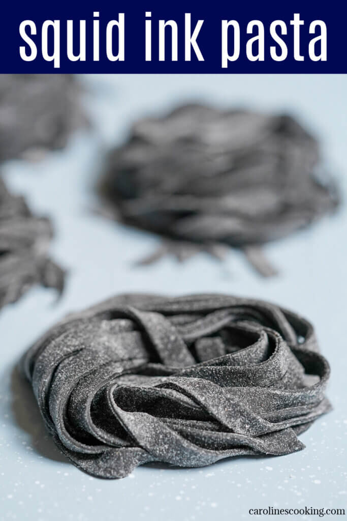 Homemade squid ink pasta has a stunning black color and delicate slightly salty flavor. Great with a range of sauces. Perfect to impress or just because.