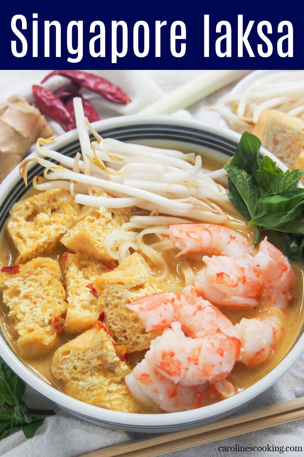 Singapore laksa is a delicious noodle soup packed with spices, coconut and shrimp. It's aromatic, flavorful and filling without being too heavy. You can prepare parts ahead too, for a bowl of deliciousness when you choose. Perfect any excuse. Singapore laksa is a delicious noodle soup packed with spices, coconut and shrimp. It's aromatic, flavorful and filling without being too heavy. You can prepare parts ahead too, for a bowl of deliciousness when you choose. Perfect any excuse.