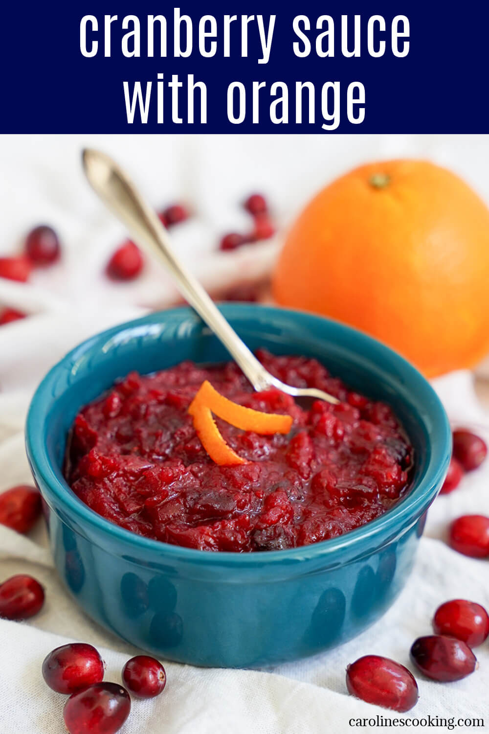 This cranberry sauce with orange has only three ingredients, but is packed with bright flavor. It's quick and easy to make, tart and zesty and low in sugar. A great addition to your festive meal.