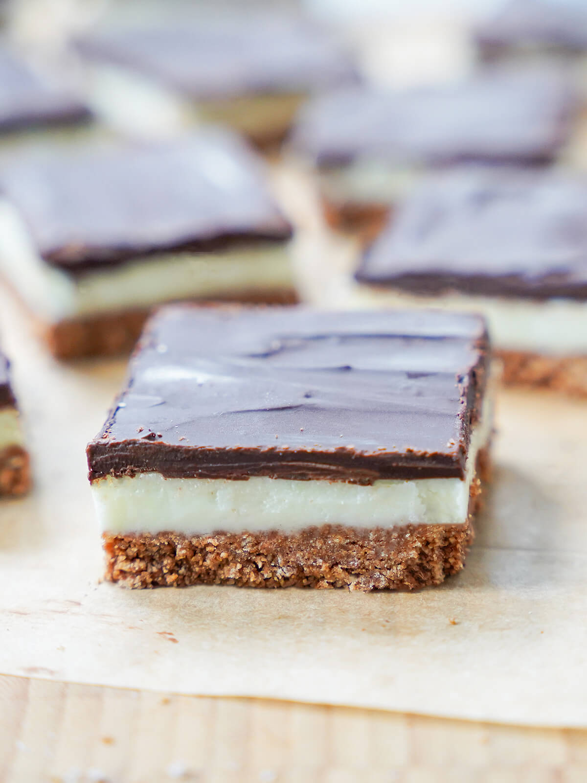 piece of peppermint slice with more slices behind.