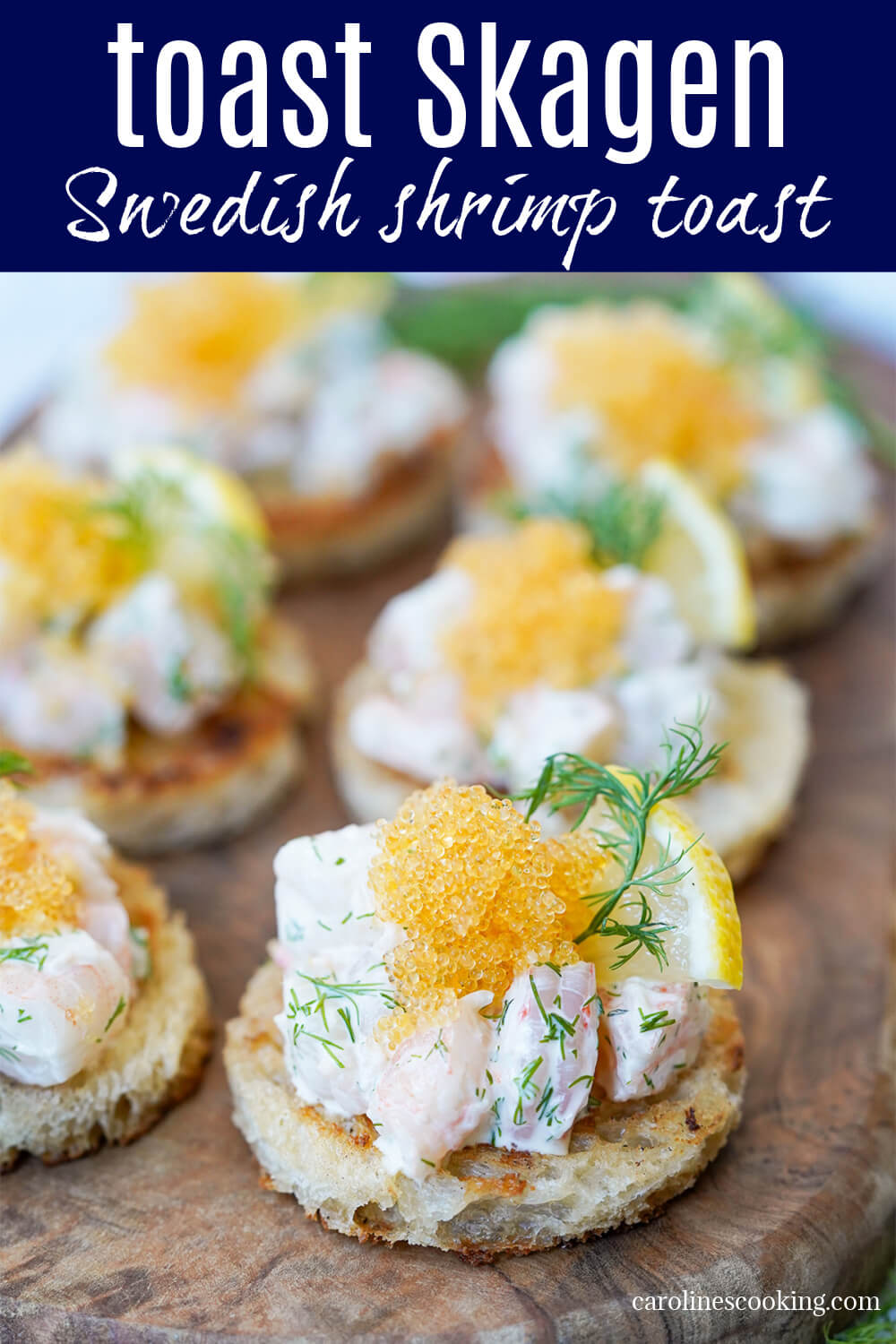 Toast Skagen is a classic Swedish appetizer, with a lemon and dill flavored shrimp salad on top of buttered toasts. It's simple, elegant and incredibly tasty.