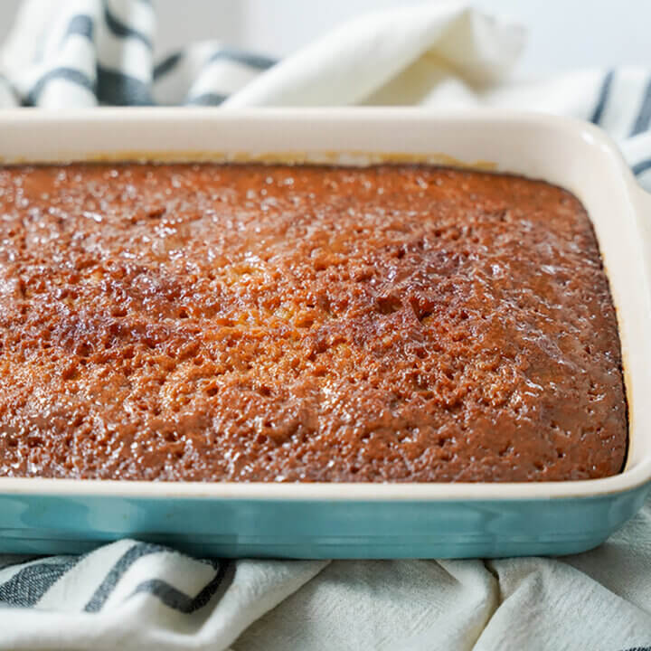 side view of part of dish of malva pudding