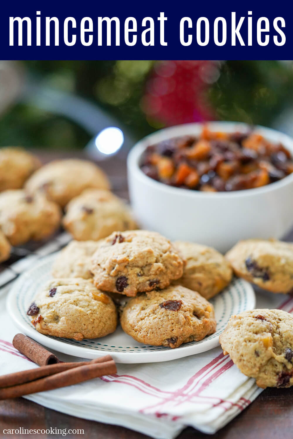 These mincemeat cookies are a tasty mix of fruit and warm spice flavors in a soft, cakey cookie. They're easy to make, a great way to use leftover mincemeat, or simply any excuse for a festive-flavored cookie.