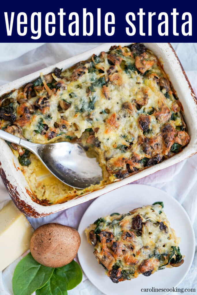 This vegetable strata has delicious bursts of flavor from mushrooms, spinach, cherries and cheese. An easy prep which you can do the night before, then bake and enjoy.