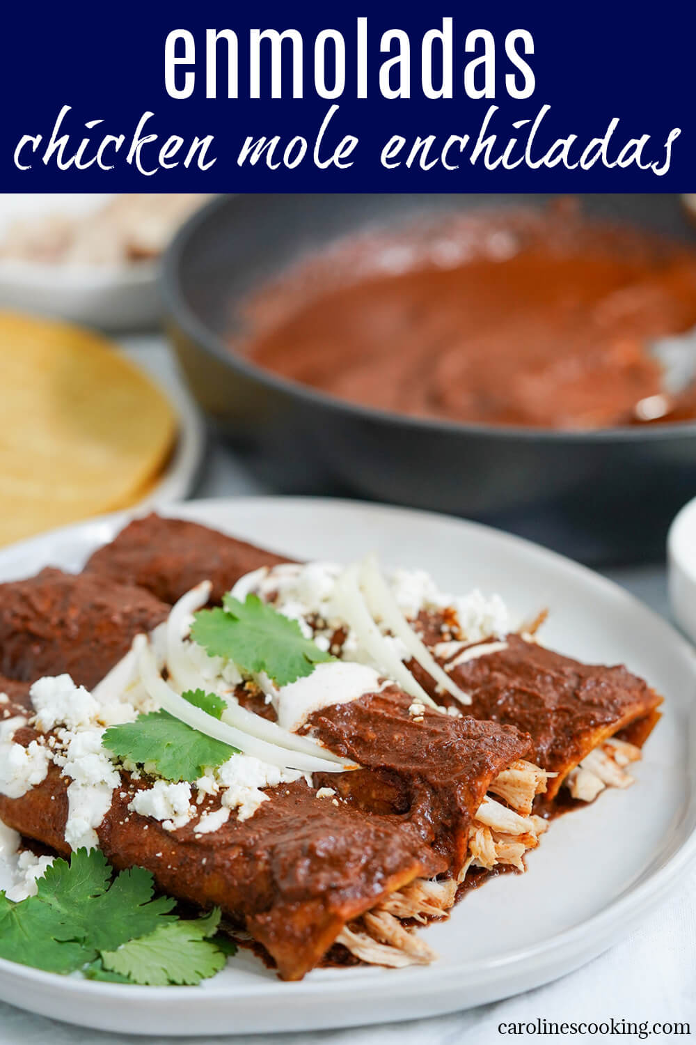 Enmoladas combine fried corn tortillas, mole sauce and shredded chicken for a wonderfully quick, easy and tasty Mexican meal. These chicken mole enchiladas are comforting and perfect any excuse. Enmoladas combine fried corn tortillas, mole sauce and shredded chicken for a wonderfully quick, easy and tasty Mexican meal. These chicken mole enchiladas are comforting and perfect any excuse.