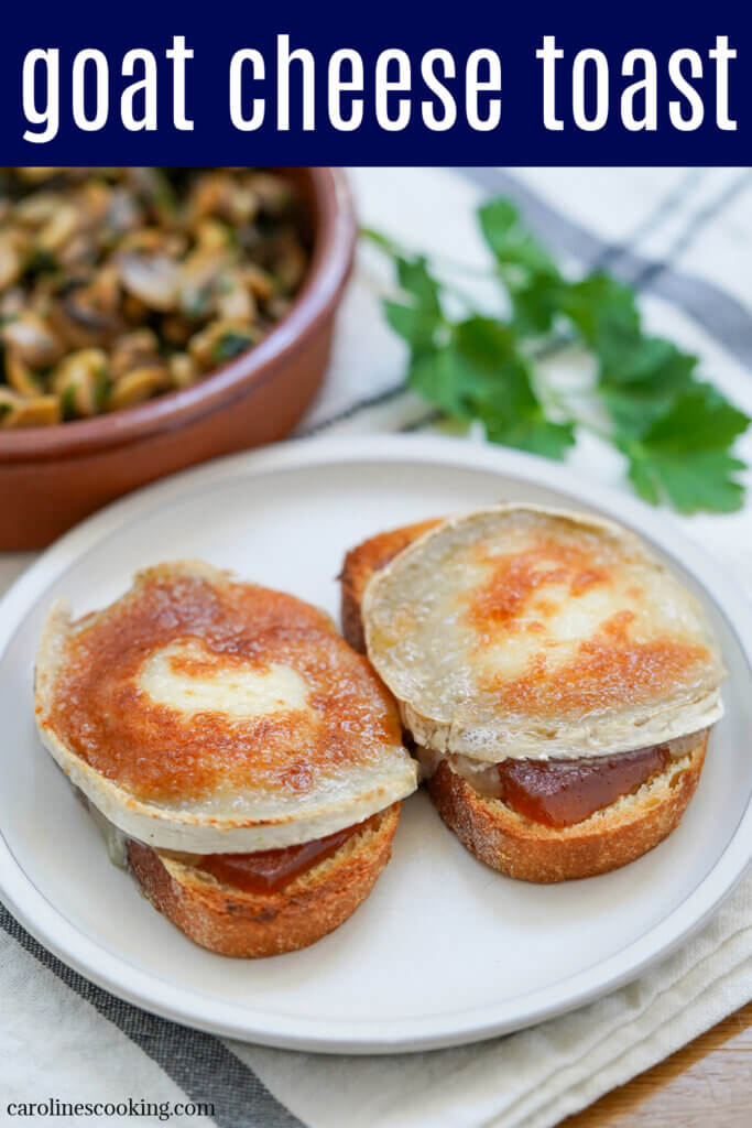 This goat cheese toast has only three ingredients and is ready in minutes, but it's so packed with flavor and texture. Enjoy it as a snack, an appetizer or with sides for lunch.