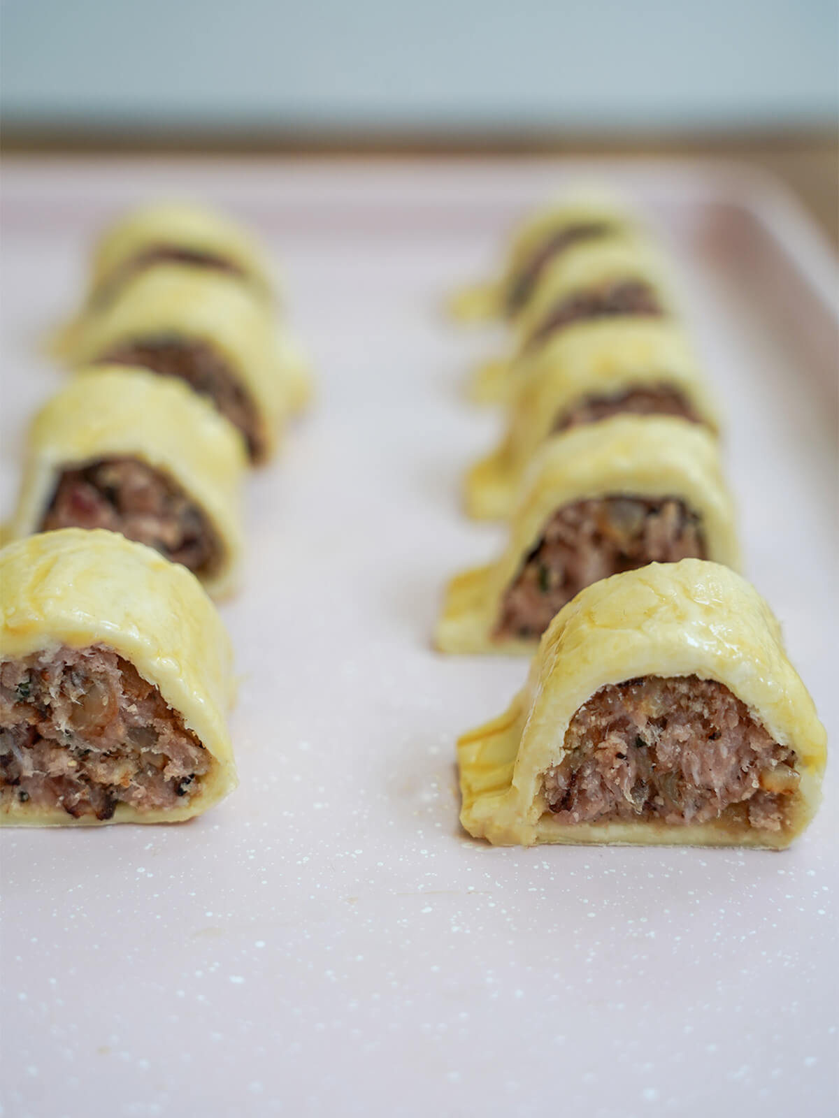 cut sausage rolls in baking sheet before baking.
